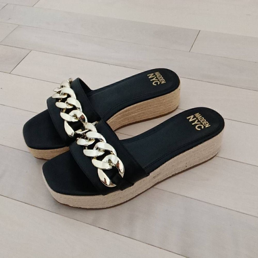 Madden NYC Women's Chain Espadrille Sandals Black Size 9